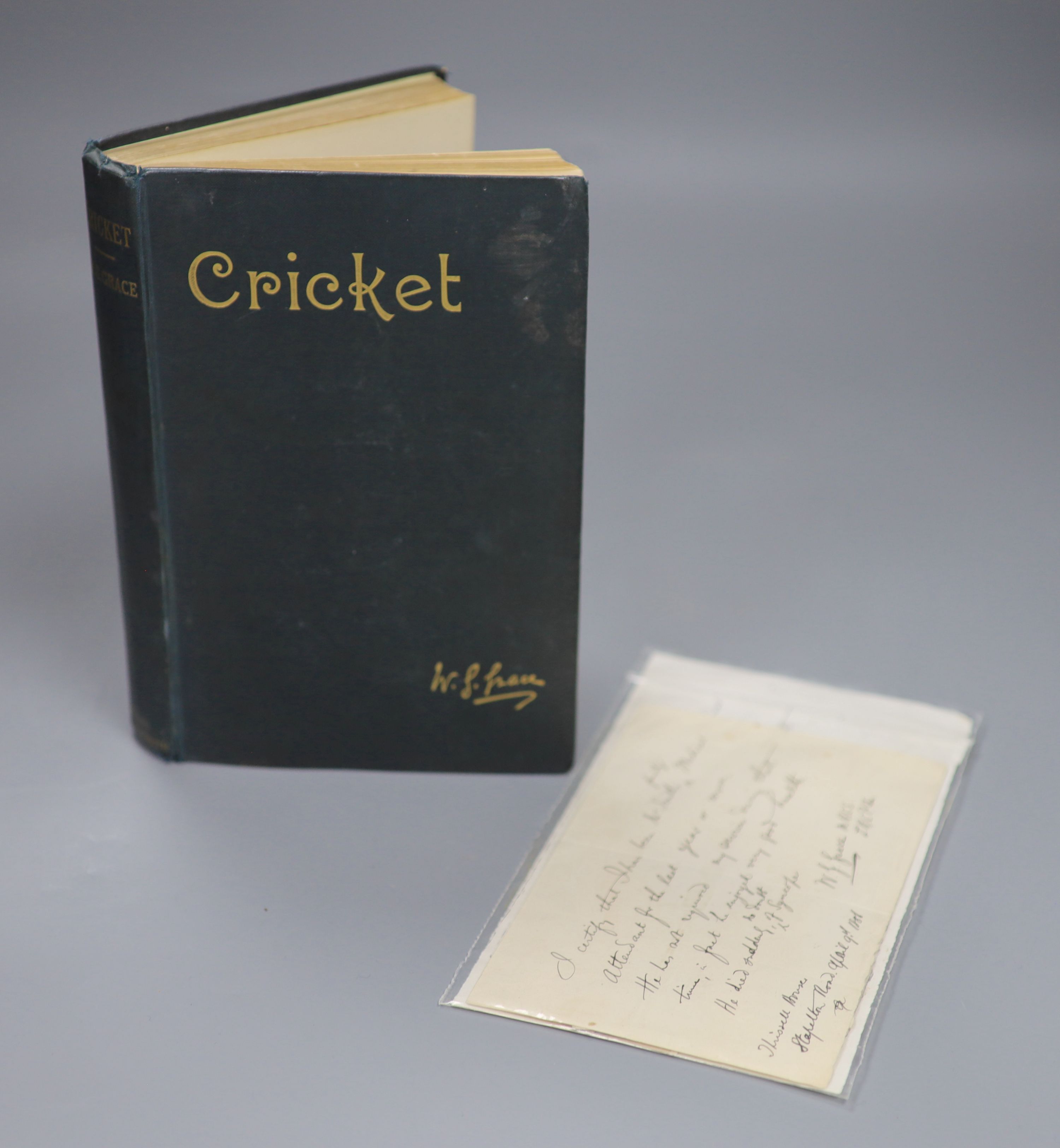 A letter written by W.G. Grace,with a copy of his book, Cricket, 1891